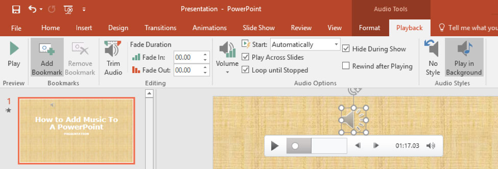 Bookmark Music in PowerPoint