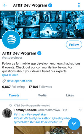 Twittter web app screenshot AT&T Developer Program