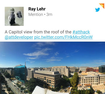 Twitter screenshot from DC AT&T Hackathon