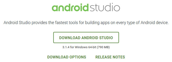 screenshot of Andriod Studio site